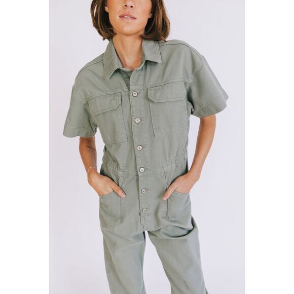 NWT We The Free Marci Jumpsuit in Washed Army Free People SIZE S. Denim Utility - Picture 3 of 11